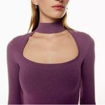 Aritzia Babaton top Florine Sculpt Knit Sweater eggplant purple choker neck 90s Photo 2