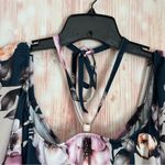 Venus Navy Blue Halter Pink Floral Flounce Top Dress Size L Photo 2