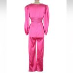 Mac Duggal  Jumpsuit Barbiecore Pink Ruched V Neck $400 Brunch Blogger Famous Bar Photo 1