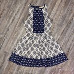 Rewind  Womens Blue Medallion Boho Dress Backless High Neck Fit and Flare Medium Photo 0