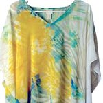 Chico's Chico’s‎ Paula Floral Poncho #570139445 Size Small/Medium Green Yellow Tropical Photo 3
