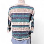 Vintage Penny Lane Boho Floral Stripe Knit Top Women's Medium 90s Retro Rare Blue Photo 2