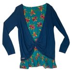 Matilda Jane women's medium blue sweater floral peekaboo long sleeve shirt twist Photo 2