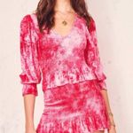 Love Shack Fancy Evan Mini Dress Womens Medium Pink Tie Dye Velvet Ruffle Smocked Photo 0