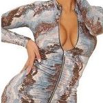 Pretty Little Thing Blue Snake Print Slinky Zip Front Collar Bodycon Dress Size 4 Photo 0