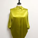 ZARA Green Satin 3/4 Dolman Sleeve Tapered Back Tie V Line High Neck Dress NWT Photo 4