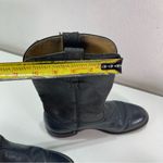 Vtg Women 7M Navy Blue Black Leather Vamp Roper Cowgirl Boots Biker Core Distres Size 7 Photo 5