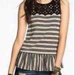Free People  Molly’s Retro Peplum striped eyelet tank top shirt size large Photo 0