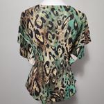 Daytrip Green & Tan Subliminal Animal Print Flutter Sleeve Sweater Size Medium Photo 7