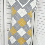 Willow & Wind‎ Argyle Knit Sweater Vest Mini Dress Grey Yellow Small Preppy Gray Photo 0