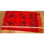 None Burnout Velvet Floral Fringe Shawl Scarf Red Purple Sheer Wrap 100% Silk Photo 5