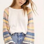 Free People  Rainbow Dreams Top L Large KNit Striped We the Free Boxy Boho Photo 0