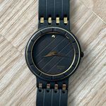 Seiko Rare Watch Matte Black Gold -Tone Bracelet Case Striped Textured Dial Photo 4