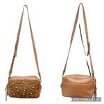 Badgley Mischka Studded Pebbled Leather Crossbody Purse Bag Brown Photo 10