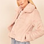 Reformation  Hampton faux fur light pink cropped jacket size L Photo 3