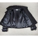 dh NEW YORK Moto Jacket Womens Med Black Curly Faux Fur Leather Trim Buckles Photo 15