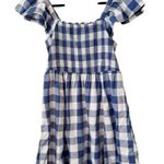 Old Navy  Blue Plaid Smocked Square Neck Dress Size Medium Milkmaid Boho Country Photo 1