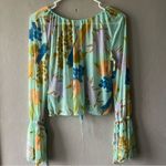Free People Mint Combo Floral Print Of Paradise Tie Front Crop Top Size XS Photo 5