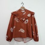 Fantastic Fawn  Poplin Blouse Cowboy Hat Print Ruffle Size Medium Photo 2