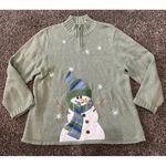 Mandal Bay Snowman Sweater XXL Christmas Green 1/4 Zip Ribbed Cuff Embellished Size 2X Photo 6
