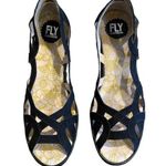Fly London Yadi Black Leather Nubuck Suede Slip Strappy Wedge Sandals 41 10-10.5 Photo 0