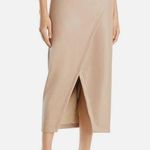 Enza Costa Leather Midi Pull On Wrap Skirt, Putty/Beige Size 2 New w/Tag Photo 0