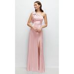 After Six  Bow One-Shoulder Fluid Satin Maxi Dress With Full Skirt Size XS Photo 3