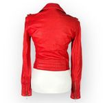 IRO Luiga Cropped Moto Jacket Women 36 Red Silver Double Zip Button Long Sleeve Photo 4