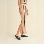 MIOU MUSE ANA STRIPED PATTERN CROCHET KNITTED LONG SKIRT Tan Photo 4