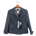 Akris NWT $3500 Silk Shantung Navy Polka Dot Three Button Blazer Jacket 12 Photo 3
