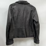 Black L Leather Women's blazer Jacket one button lined front pockets Size L Photo 6