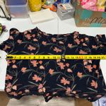 Loft  Navy Floral 100% Linen Ruffle Sleeve Shirt Blouse Womens Small Photo 6