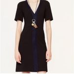 Tory Burch  black wool leather trim A line dress large minimalist quiet‎ luxury Photo 1