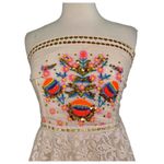 Boston Proper  Mexican Floral Embroidered Beaded Crochet Lace Strapless Dress 4 Photo 2