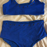 Blue Ribbed Bikini Set with Eyelet Detail Size L Photo 0