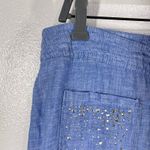 INC International Concepts Linen Pants Embellished Drawstring Blue Size 12 Photo 4