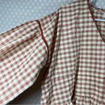 Petal and Pup Brown White Gingham Check Tie Waist Ruffle Sleeve Top Photo 2