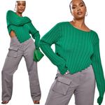 Pretty Little Thing NWT Bright Green Chunky Knit Long Sleeve Dip Hem Crop Top XL Photo 1