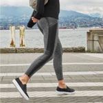 Athleta Black Grey Herringbone Faux Leather Zippered Pockets Leggings Size XS Photo 1