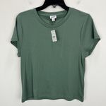 J.Crew Crewneck Cropped Ribbed Tee Shirt Crewneck Green Slim Womens XL NWT Photo 1