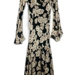 Vintage Lola P Beaded Floral Maxi Dress Size XL Cowl Neck Long Sleeve 90s Y2K Black Photo 0