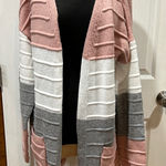 Cozy & Chic XXL Pink, White & Gray Cardigan – Soft Knit, Open Front Pink Photo 0