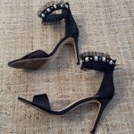 Jewel Badgley Mischka Black Satin Embellished Tulle Stilleto Heels Size 8.5 Photo 4