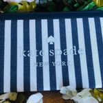 Kate Spade  New York Blue & White Stripe Canvas Zip Pouch with Leather Trim NWT Photo 0
