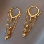 18K Gold Plated Metal Ball Tassel Chain Dangle Drop Earrings for Women Photo 0