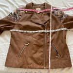 Chico's Tan Faux Leather Jacquard Mixed Media Moto Jacket Southwestern Sz Medium Photo 10