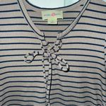Wishful park Front Lace Up Brown and Black Striped Short Sleeve Shirt Photo 1