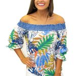 Jealous Tomato  Off Shoulder Tropical Top Blouse Shirt Woman’s Size M Resort Photo 13