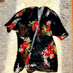 Black Floral Print Sheer Kimono Multiple Size M Photo 0