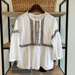 Lucky Brand Poplin Woven Embroidered Peasant Top Blouse, M Photo 1